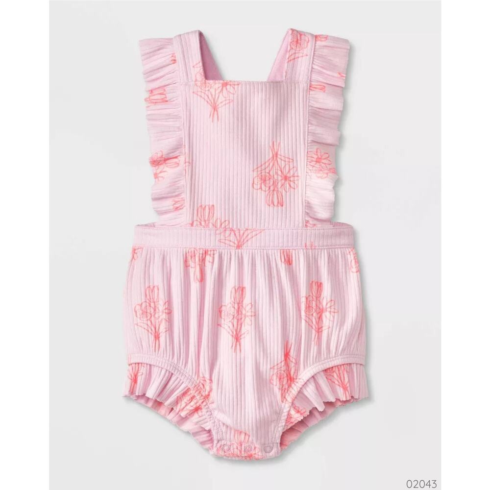 Cat & Jack Pink Floral Ribbed Ruffle Romper